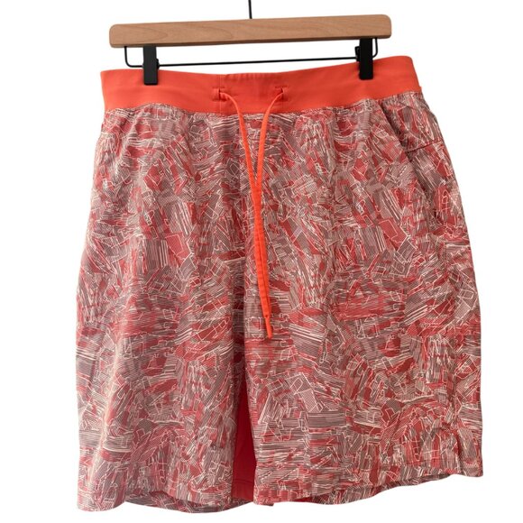 Lululemon Men's Size Large Orange Pattern T.H.E. Shorts Linerless 9" Coral - Picture 1 of 5